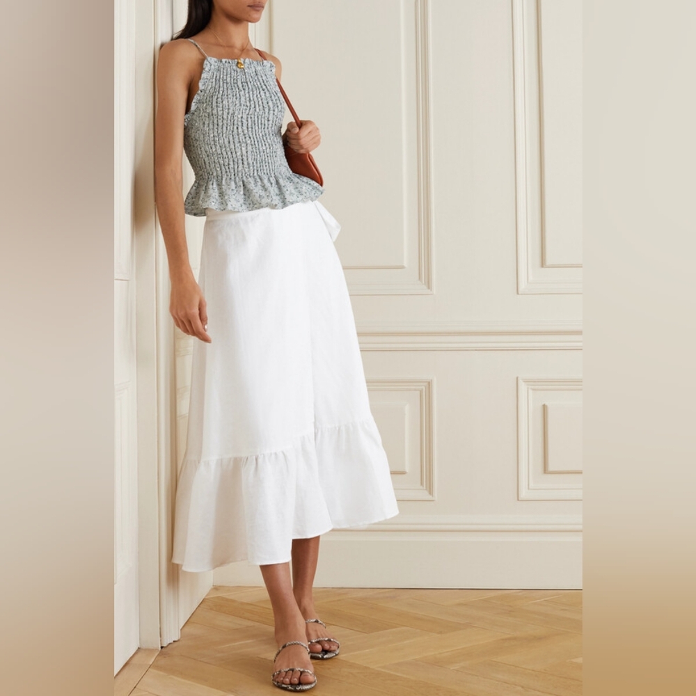 Reformation Julep Linen Wrap Midi Skirt in White